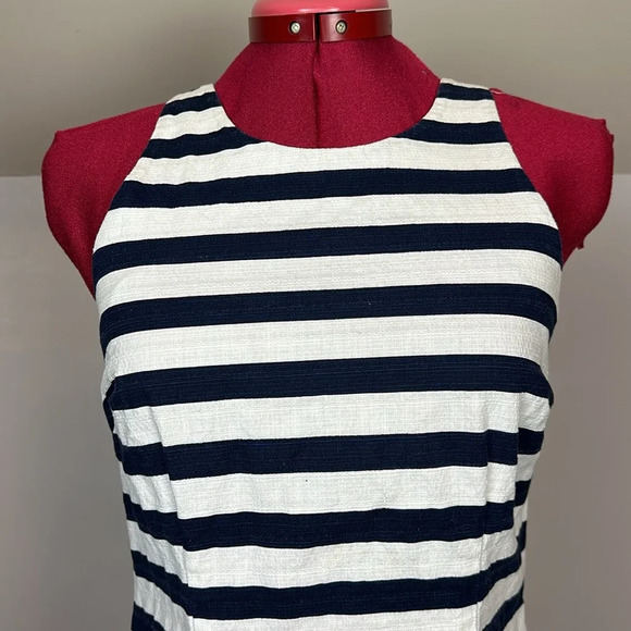BB Dakota stretch cotton navy white stripe sleeveless fitted mini dress - Picture 2 of 12